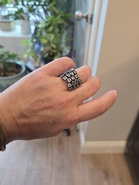 🦚 Gorgeous Geometric Sterling Silver & Blue Topaz Statement Ring Sz 6